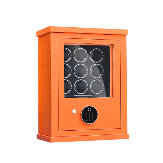 Orange leather 9 watch winder digital fingerprint valuables safe box